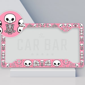 Skeleton Skull Pink License Plate Frame, Kawaii Halloween Car Accessories, Spooky Car Decor, Pastel Goth Gifts, Creepy Cute Gothic Vibes