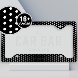 Polka Dots License Plate Frame, Retro License Plate Cover, Cute Car Accessories Women, Trendy Black & White Car Decor, Girly Teen Gift Idea