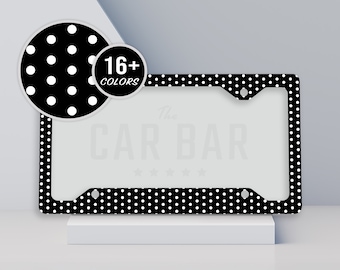 Polka Dots License Plate Frame, Retro License Plate Cover, Cute Car Accessories Women, Trendy Black & White Car Decor, Girly Teen Gift Idea