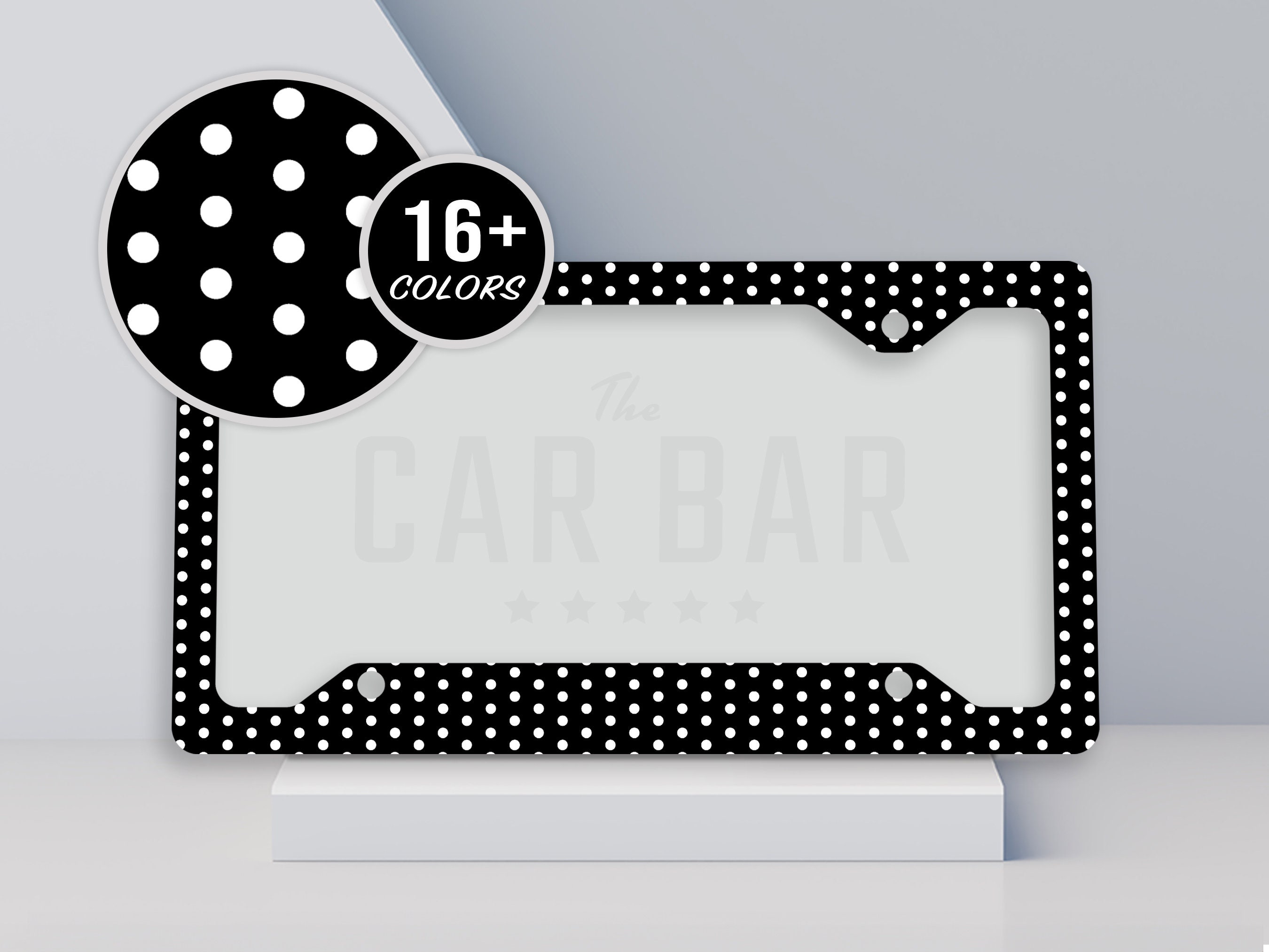 Marco de matrícula de lunares, cubierta de matrícula retro, bonitos accesorios para el coche para mujer, decoración moderna para el coche en blanco y negro, idea de regalo para adolescentes