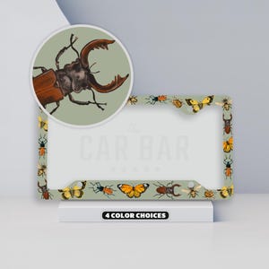 Insects Beetle Moth License Plate Frame, Vintage Cottagecore Car Decor, Dark Academia Car Accessories for Women & Men, Entomology Gift Ideas