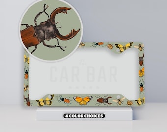 Insects Beetle Moth License Plate Frame, Vintage Cottagecore Car Decor, Dark Academia Car Accessories for Women & Men, Entomology Gift Ideas