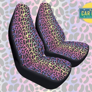 Leopard Print Car Seat Covers, Neon Style Y2K Car Accessories For Women, Cute 90s Car Decor, Girly Covers For Vehicle, Gift For Girlfriend