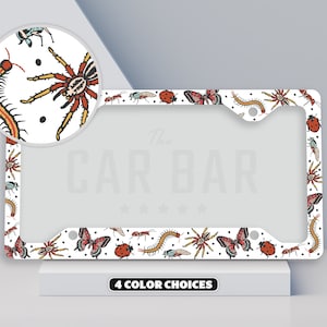 Insects & Centipede License Plate Frame, Cottagecore Car Decor, Bug and Spider Car Accessories for Women Men, Unique Entomology Gift Ideas
