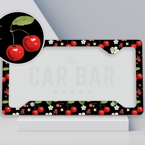 Cherry License Plate Frame, Realistic Cherries License Plate Cover, Fruit Car Accessories for Women, Cherry Flower Car Decor, Cherry Gifts