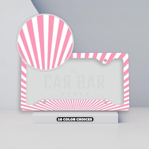 Retro Pink License Plate Frame, Cute Car Accessories for Women, Sunburst License Plate Cover, Trendy 90s Car Decor, Girly Car Gifts for Her