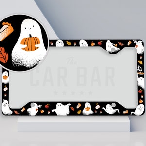 Ghost License Plate Frame, Fall Halloween Car Decor, Spooky Car Accessories for Women, Autumn Cute License Plate Cover, Fall-themed Ghosts