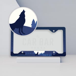 Howling Wolf License Plate Frame, Wolf Licence Plate Cover, Wolf Moon Car Decor, Wolf Gifts for Nature Lover, Outdoor Wildlife Plate Holder
