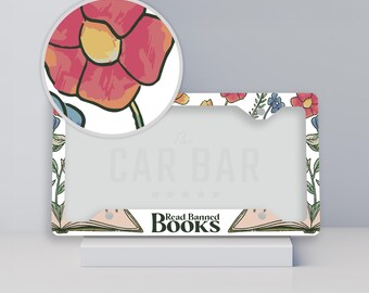 Read Banned Books License Plate Frame, Bookish Car Accessories for Women, Cute Book Lover Car Decor, Gifts for Reader, Girly Gift Ideas