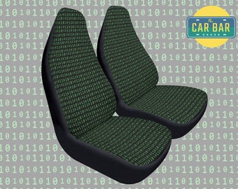 Coprisedili per auto con codice binario verde, accessori per auto neri per uomini e donne, idee regalo per decorazioni per auto per fidanzati, programmatori, giocatori e appassionati di tecnologia