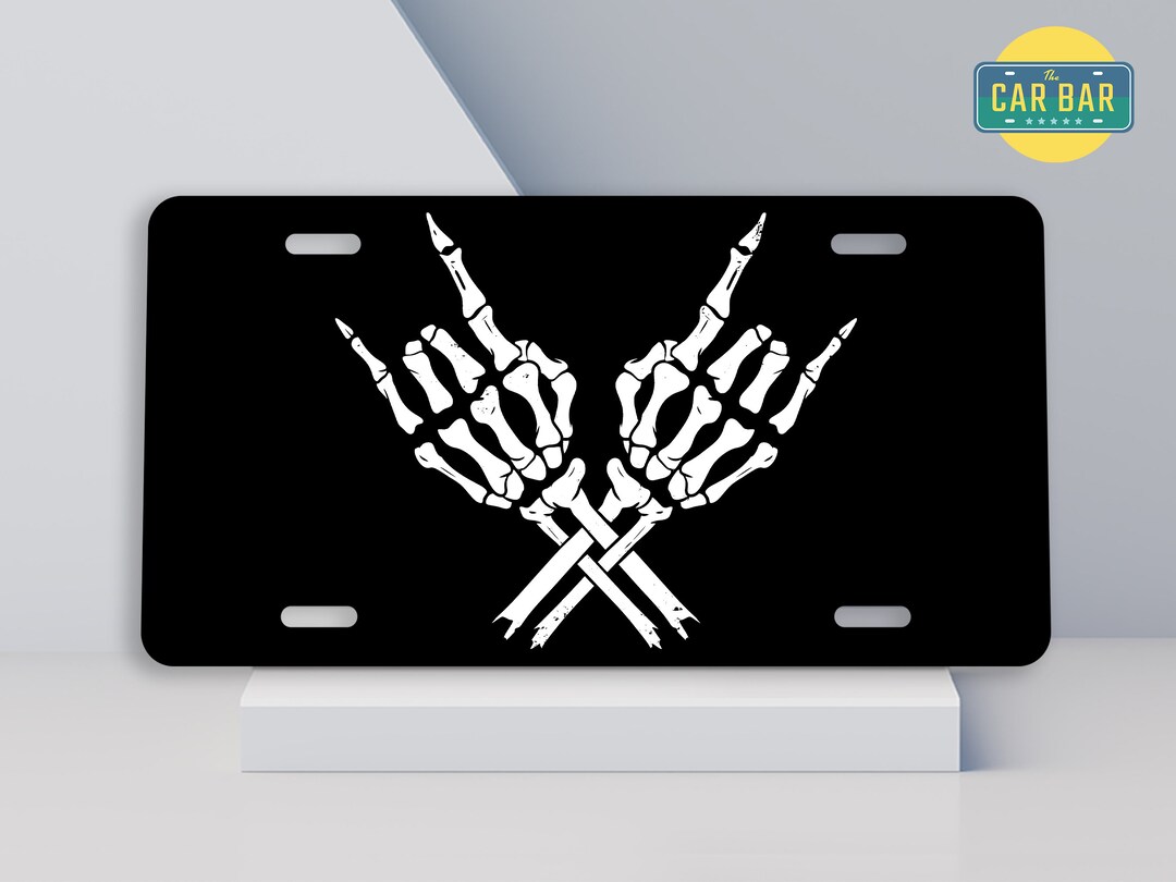 Rock Skeleton License Plate for Music Lover, Rock on Hands, Halloween ...