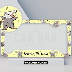 Opossum Funny License Plate Frame, Possum Plate Cover, Opossum Car Decor, Embrace The Chaos, Gen Z Meme, Funny Car Accessory, Car Gift Ideas