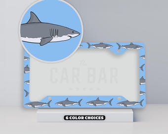 Shark License Plate Frame, Shark Lover Gift, Cute Ocean Car Decor, Great White Shark Car Accessories for Women, Sea Marine Life Plate Cover