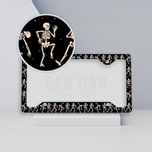 Dancing Skeletons License Plate Frame, Cute Halloween License Plate Cover, Spooky Car Decor, Cool Creepy Gifts for Mom, Goth Gift Daughter