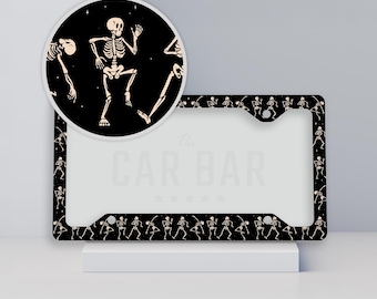 Dancing Skeletons License Plate Frame, Cute Halloween License Plate Cover, Spooky Car Decor, Cool Creepy Gifts for Mom, Goth Gift Daughter