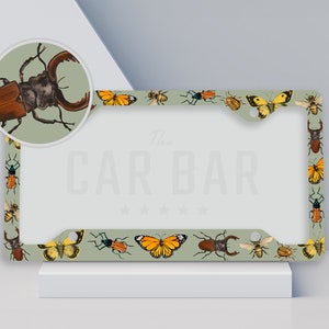 Insects Beetle Moth License Plate Frame, Vintage Cottagecore Car Decor, Dark Academia Car Accessories for Women & Men, Entomology Gift Ideas