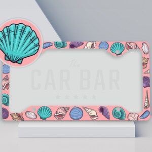 Seashell License Plate Frame, Cute Car Accessories for Women, Coastal Pink Car Decor, Boho Pretty Plate Cover, Beach Vibe, Girl Gift Ideas