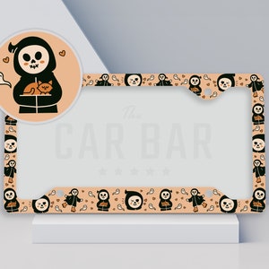 Cute Skeleton License Plate Frame, Halloween License Plate Cover, Grim Reaper Car Accessories, Spooky Car Decor, Creepy Cute Kawaii Gifts