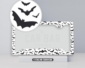 White Bats License Plate Frame, Spooky Halloween Car Decor, Cool Car Accessories for Men & Women, Unique Goth Plate Cover, Gothic Black Bats