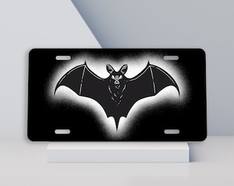 Bat License Plate, Halloween Car Decor, Black Bat Vanity Plate, Spooky Car Accessory for Women, Creepy Car Tag, Gothic Horror Gifts Daughter