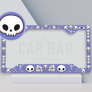 Cute Skull License Plate Frame, Halloween Kawaii Car Accessories, Creepy Cute Gothic Vibes, Funny Spooky Car Decor, Pastel Goth Gifts