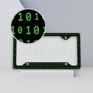 Green Binary Code License Plate Frame, Black Car Accessories for Men and Women, Car Decor Gift for Boyfriend, Coder, Gamer & Tech Gift Ideas
