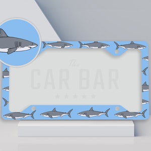 Shark License Plate Frame, Shark Lover Gift, Cute Ocean Car Decor, Great White Shark Car Accessories for Women, Sea Marine Life Plate Cover