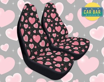 Hearts Car Seat Covers, Pink Car Accessories For Women, Sparkly Black Interior Decor, Girly Universal Covers For Vehicle, Gift For Daughter
