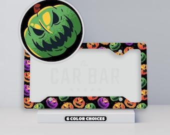 Halloween License Plate Frame, Spooky Pumpkin Car Accessories for Women, Jack o Lantern Plate Cover, Trick or Treat, Creepy Cute Car Decor