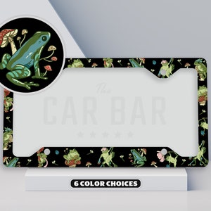 Frog License Plate Frame, Cute Cottagecore Frogs License Plate Cover, Frog Gifts for Birthday, Frog Car Accessories, Mushroom Frog Car Decor