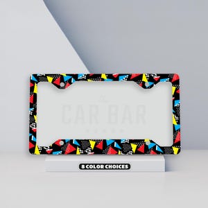 Cool 80s & 90s Vibe Retro License Plate Frame, Memphis Pattern Arcade License Plate Cover, Colorful Car Decor, Funky Y2K Car Accessories