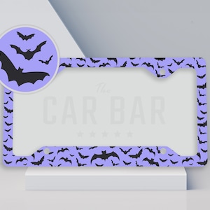 Bats Purple License Plate Frame, Cute Halloween Car Decor, Cool Car Accessories for Women, Girly Gifts, Spooky Pastel Goth Gifts, 4 Colors