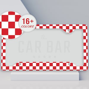 Checkered Retro License Plate Frame, Red License Plate Cover, Checkerboard Car Decor, Cool Car Accessories for Men, Trendy Gifts for Women