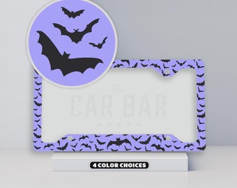 Bats Purple License Plate Frame, Cute Halloween Car Decor, Cool Car Accessories for Women, Girly Gifts, Spooky Pastel Goth Gifts, 4 Colors