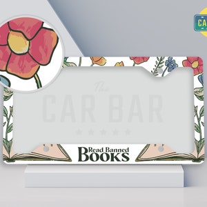 Read Banned Books License Plate Frame, Bookish Car Accessories for Women, Cute Book Lover Car Decor, Gifts for Reader, Girly Gift Ideas