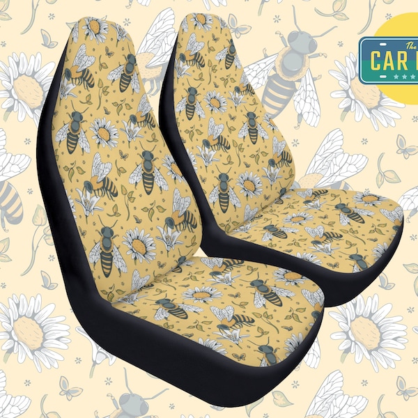 Honey Bee Car Seat Covers, Cute Car Accessories For Women, Yellow Daisy Car Interior Decor, Animal Covers For Vehicle, Gift For Bee Keeper