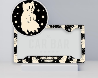 Funny Cat License Plate Frame, Cute Halloween Car Accessories for Women,  Spooky Car Decor,  Cat Mom Gifts, Ghost Cat License Plate Cover