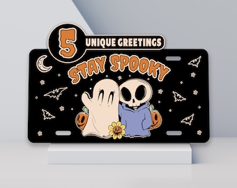 Cute Halloween License Plate, Spooky Front License Plate, Halloween Car Decor, Skeleton Cute Car Accessories for Women, Cool Gifts for Mom