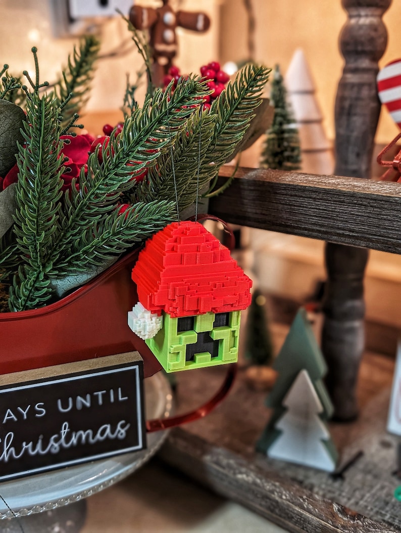 Minecraft Creeper Santa Ornament Etsy