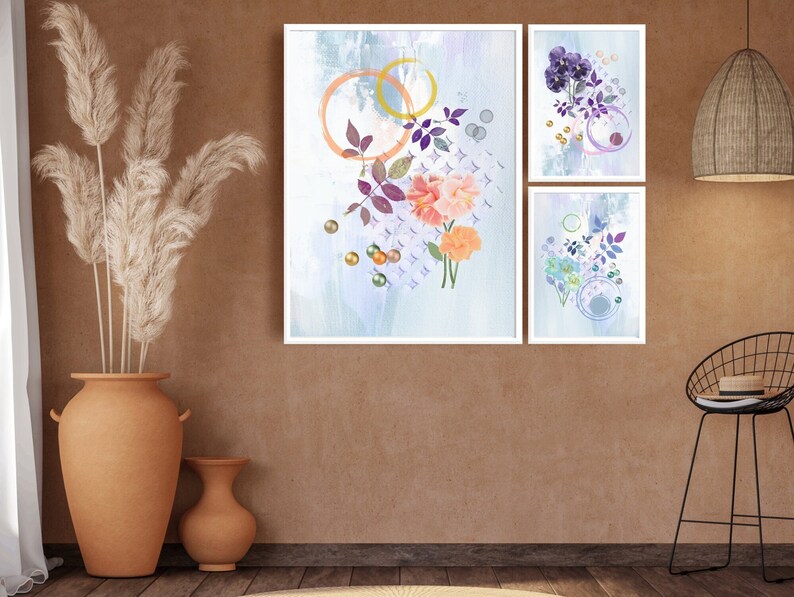 Floral Digital Wall Art, Printable Download Wall Art, Flowers and