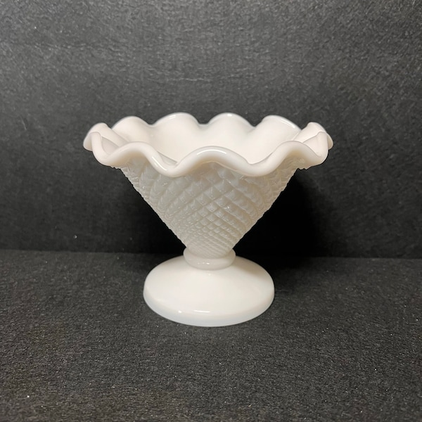 Vintage, Westmoreland Milk Glass Candy Dish with Ruffled Edge.