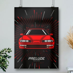 Red Prelude MK4 Poster // JDM Racing Automotive Apparel for Car Guys, Gift for Lude Lover // Unframed Matte Poster