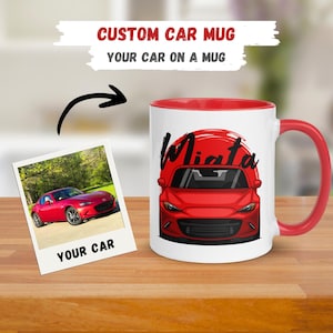 Custom Car Mug // Personalized Mug of YOUR Car, cartoon car drawing, automotive apparel, gift for car guys, boyfriend car gift, racing