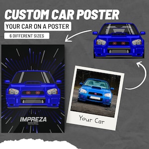 Custom Car Poster // Personalized Poster of YOUR Car, cartoon car drawing, automotive apparel, gift for car guys // Unframed Matte Poster