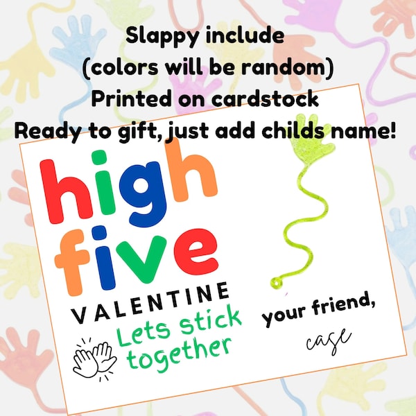 slappy sticky hand Valentines for kids, for school, non candy vday gift, fun kid valentine, ready made kid valentine, high five valentine