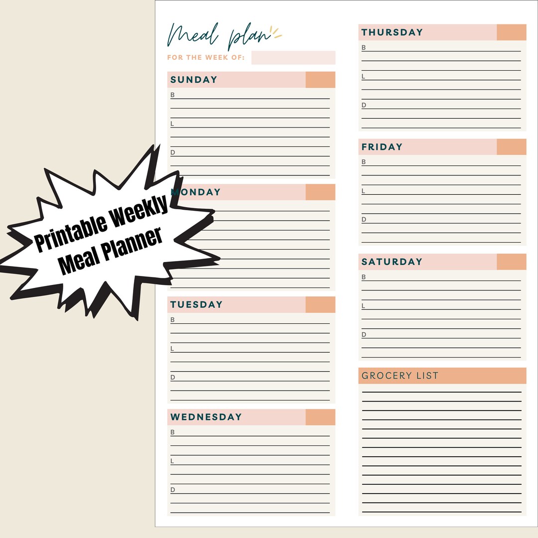 Meal Planner, Weekly Meal Planner, Digital Download Meal Planner ...