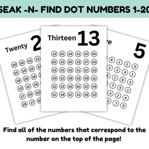 Pode incluir: Folha de trabalho imprim&iacute;vel em preto e branco com o t&iacute;tulo "SEAK -N- FIND DOT NUMBERS 1-20". A folha de trabalho tem tr&ecirc;s se&ccedil;&otilde;es com os n&uacute;meros 20, 13 e 5 no topo de cada se&ccedil;&atilde;o. Cada se&ccedil;&atilde;o tem uma grade de c&iacute;rculos com n&uacute;meros dentro. O objetivo &eacute; encontrar todos os n&uacute;meros que correspondem ao n&uacute;mero no topo de cada se&ccedil;&atilde;o.