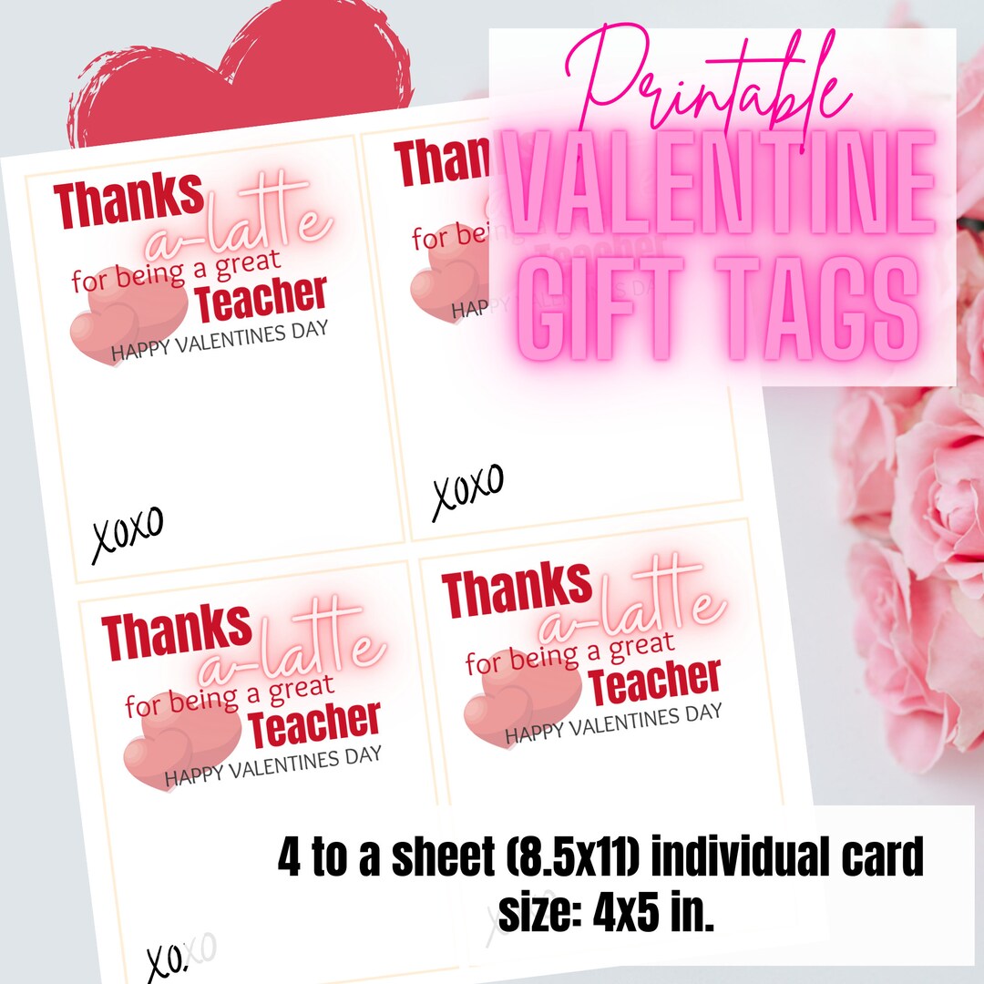Valentines Printable Gift Card Holder, Coffee Valentine Tag, Teacher ...