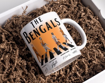 Bengals- Christmas- Coffee Mug-Grinchmas- Cincinnati - Abbey Road- Signatures, Zac Taylor, Ja'Marr Chase, Tee Higgins