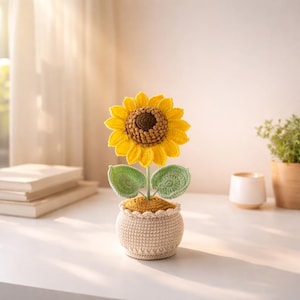 Big Crochet Sunflower Plant Pot, Handmade Flower Pot Decor, Cotton Yarn Sunflower, Flower for Home Decor, Crochet Plant Gift, Big Size